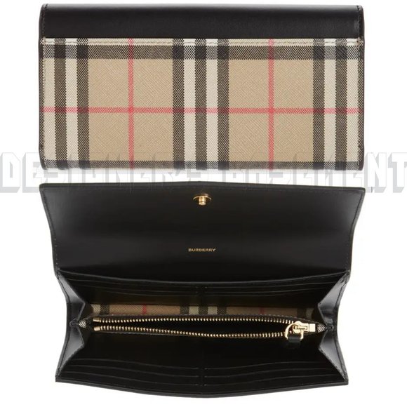 BURBERRY black leather HALTON Vintage Check coated canvas Continental Wallet NWT - Picture 4 of 7